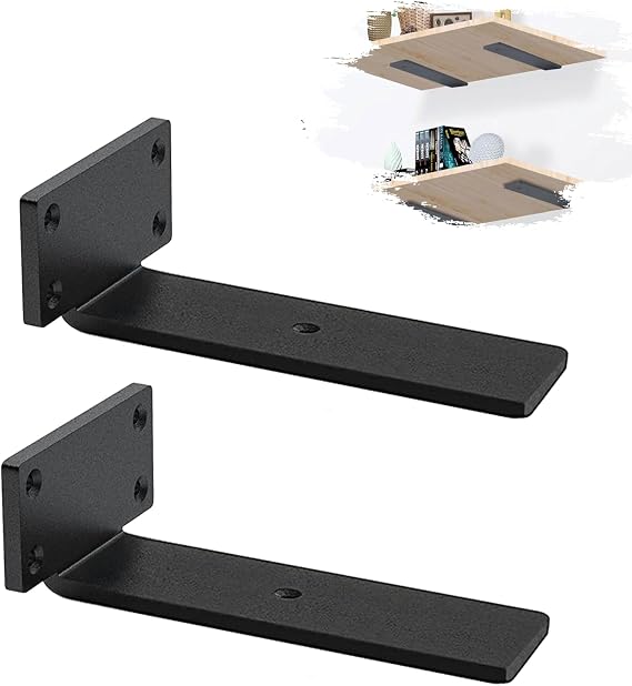 MLOQI 2 Pack Scaffold Board Shelf Brackets Heavy Duty, Floating Shelf Bracket, 5mm Thick Wall Brackets for Shelves (5 inches)