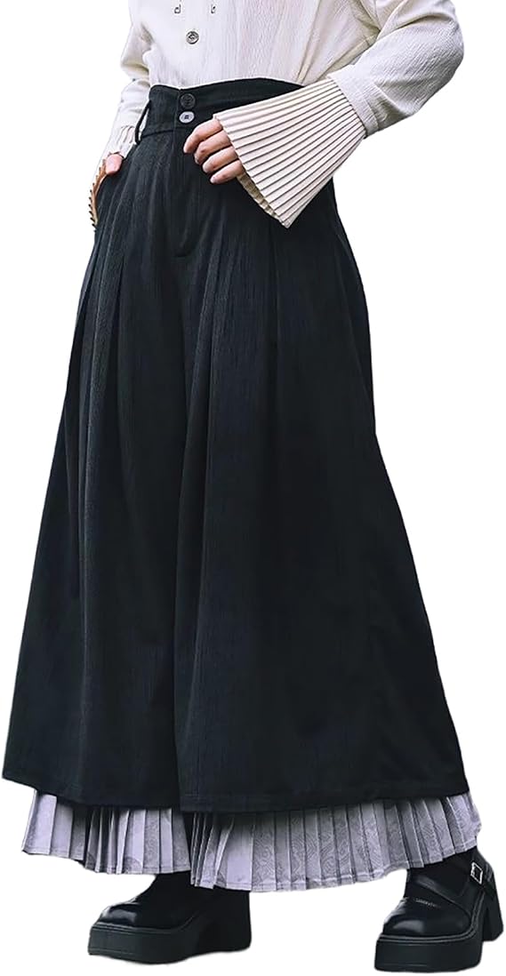 Mode-type Hakama Pants, Women's, Plain, Ruffle, Pleated, Sarouel Pants, Japanese Style Pants, Switchable, Irregular Patchwork, Unisex, Clothes