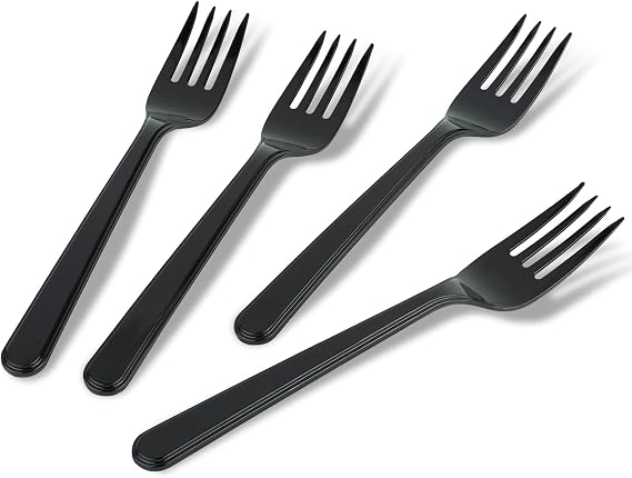 PlasticPro 50 Pack Heavy Weight Plastic Forks Black Disposable Forks Plastic Cutlery Set