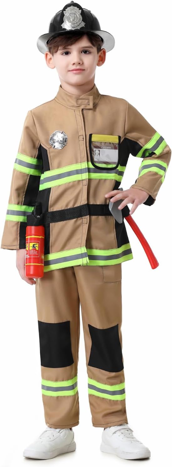 TOONRAIN Kids Fireman Costume Firefighter Halloween Dress Up for Boys