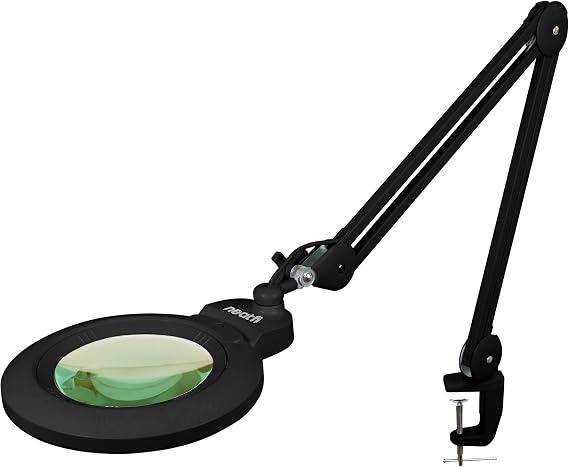 Neatfi XL Bifocal LED Magnifying Lamp, 7" Acrylic Lens, 2.25X/6X, 1,600 Lumens Dimmable | 3 Light Modes, Adjustable Arm & Clamp | Reading, Crafting & Jewelry (Black, 7-inch Lens, CCT with Clamp)