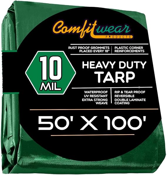 MTGB-50100 Heavy Duty Reversible Poly Tarp, 10 Mil, Green/Black