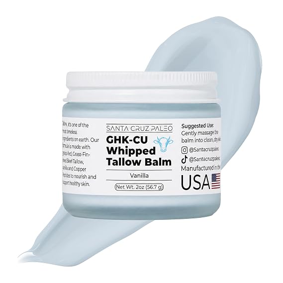 Santa Cruz Paleo GHK-Cu Whipped Tallow Balm + Copper Peptide, Vanilla, 2 Oz