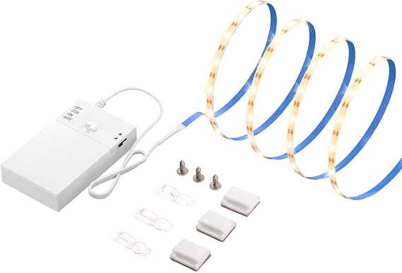 Battery Operated Motion Sensor Strip Lights, Cuttable, Waterproof, 3.3FT Motion Activated Led Light Strip Warm White for Cabinet Closet Kitchen Bathroom Stair Pantry Shelves Bed Indoor