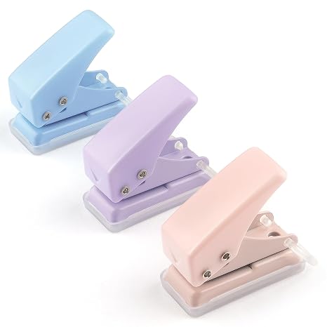 3 PCS Single Hole Puncher, Mini Hole Punch with 6 Sheet Capacity, for ID Cards, Chipboard, Art Project, Crafts Easy Punching