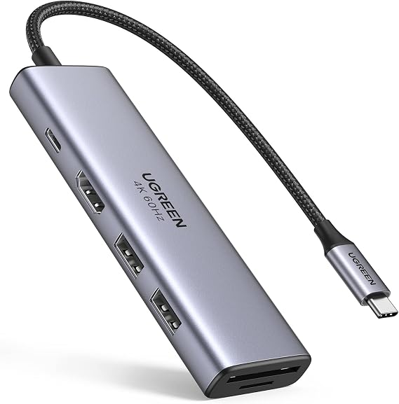 UGREEN USB C Hub 4K 60Hz USB C Adapter with 100W PD, 4K HDMI, SD/TF, 2 USB 3.0 Compatible with iPhone 15/15Pro, MacBook Pro, MacBook Air, iPad Pro, iPad Air, Surface Pro, Galaxy S23/S22 etc.