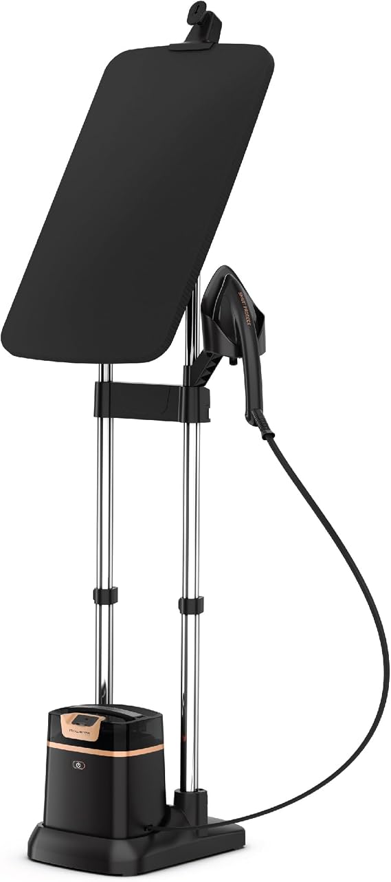 Rowenta IXEO Steamer for Clothes with Ironing Board 65 Inches 45 Second Heatup, 1 Liter Capacity 1500 Watts Ironing, Portable, Fabric Steamer, Garment Steamer, Adjustable QR1410,Black
