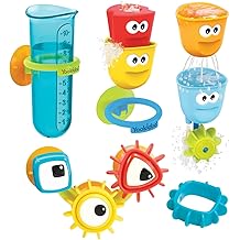 Yookidoo Kids Bath Toy - Cups ‘N’ Gears Water Set - Includes 3 interchangeable bath cups, Suction Cups, 3 Googly Eye Gears, and Pourers That Attaches to Any Size Tub