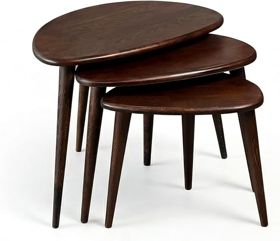 Ultimate Premium Products Solid Nesting Table Set of 3- Oak Mid Century Pebble Tables with Tapered Legs Wooden Home Furniture in a Retro Style - Oak