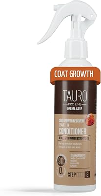 Tauro Pro Line Dog Leave in Conditioner Spray - Supports Pet Coat Regrowth - Cat & Dog Detangler Spray for Shedding, Matted Hair or Post-Surgery Care, Ideal for Doodle, Poodle Derma Care 8.5 Fl Oz