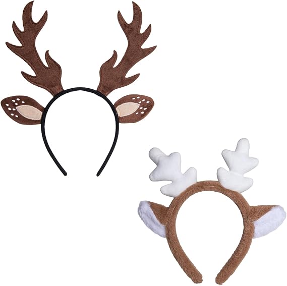 2 Pieces Deer Antlers and Reindeer Headband for Adult Halloween Costume Accessories Christmas Animal Cosplay