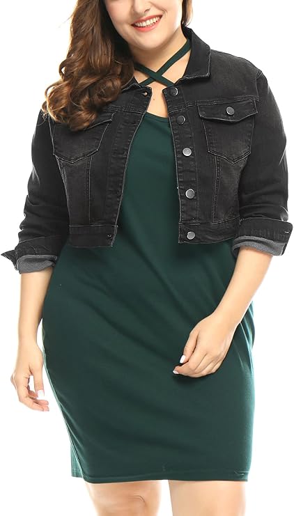 uxcell Women's Plus Size Button Closed Cropped Denim Jackets Stitching 2026 | Soft Washed Denim, Full Button Closure, Cropped Length, Stitching Detail, Western Daily Outfits