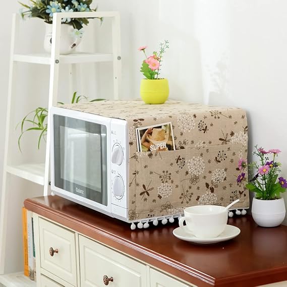 SEIWEI Microwave Oven Cover Elegant Dustproof Cover Toaster Cover Microwave Oven Protector Kitchen Anti-Oil Towel,1Pcs Grey Dandelion