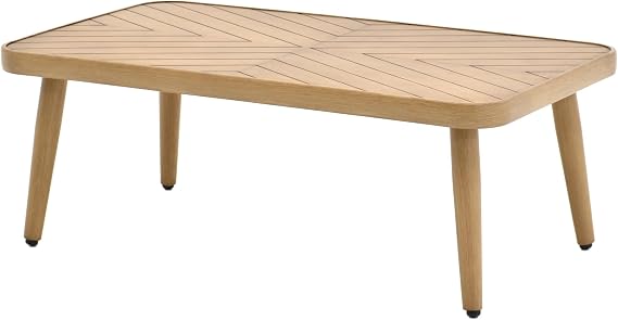 OTSUN Outdoor Dining Table, Rectangular Patio Dining Table Aluminum Frame with Slatted Top Weather Resistant Patio Table for Backyard Poolside