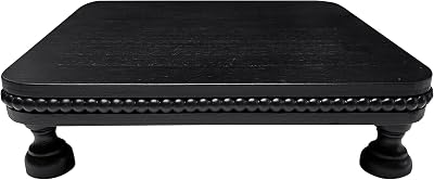 Farmhouse Display Wood Riser, 12 Decorative Black Beaded Pedestal Stand, Square Tiered Tray Decor for Kitcher Decor, Countertop
