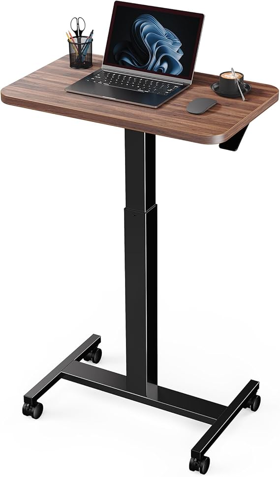 Marsail Mobile Standing Desk, Wider Height Adjustable Computer Desk up to 46.1, Rolling Sit Stand Desk with 4 Lockable Wheels, Ergonomic Desk for Home Office and Classroom, Walnut