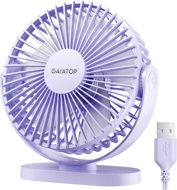 Gaiatop USB Desk Fan, 5.5 Inch Quiet 3 Speeds Small Portable Fan Purple | USB Powered, 5ft Cable, Mini Personal Desktop Table Fans, Powerful Cooling for Home, Office, Travel, Car, Indoor, Outdoor