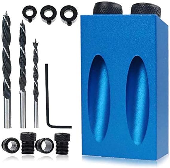 14Pcs Pocket Hole Jig Kit, 15 Degree Woodworking Inclined Hole Jig with 6/8/10mm Drive Adapter for Woodworking Angle Drilling Holes, Angle Carpentry Locator Jig