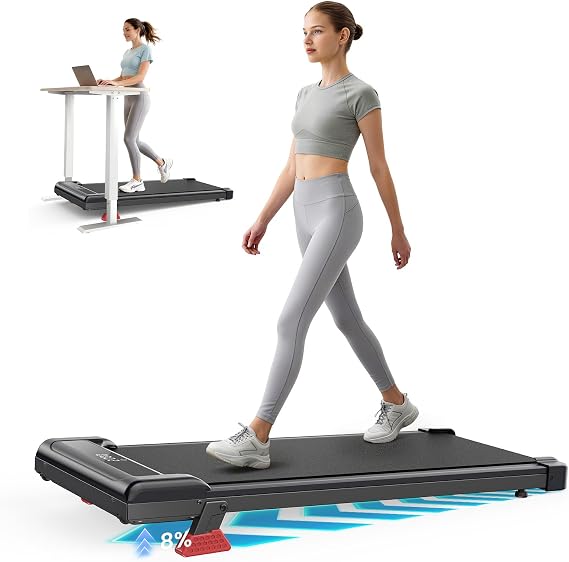 Walking Pad Treadmill 8% Incline, 1-10km/h Portable Under Desk Treadmill