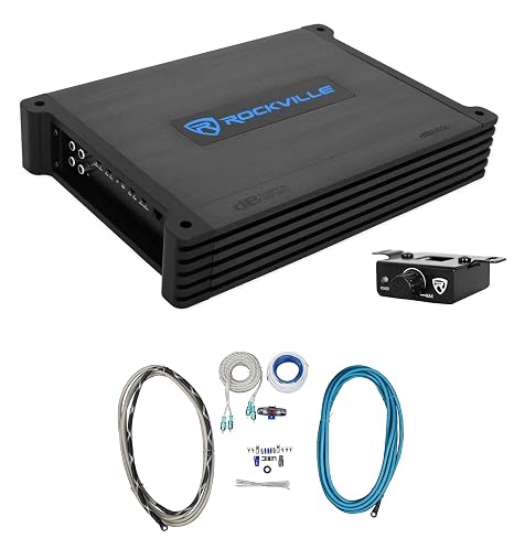 Rockville dBM12 2000W 2-Ohm Marine Boat Mono Amplifier with RMWK4 Amp Kit | 2000W Peak / 500W RMS, Class D, 2-Ohm, Low Pass Crossover, Bass EQ, Bass Remote, 4 AWG Waterproof Amp Wire Kit, 2-items