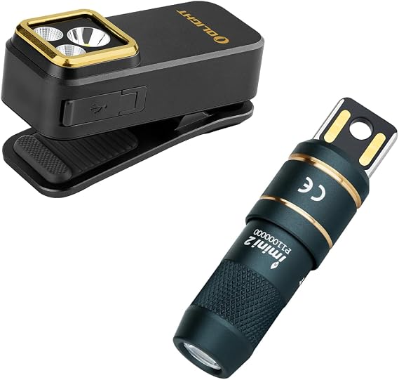 OLIGHT Imini2 Flashlight, Mini Light, Keychain Light Elf Blue & Oclip Pro S Clip, LED Running Light Black