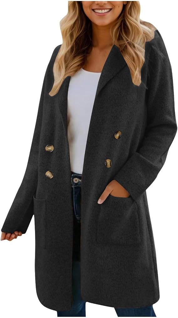 Lolvmvchi Winter Coats for Women Double-Breasted Lapel Womens Winter Coats Mid-Length Wool Lightweight Fall Peacoats Outwear