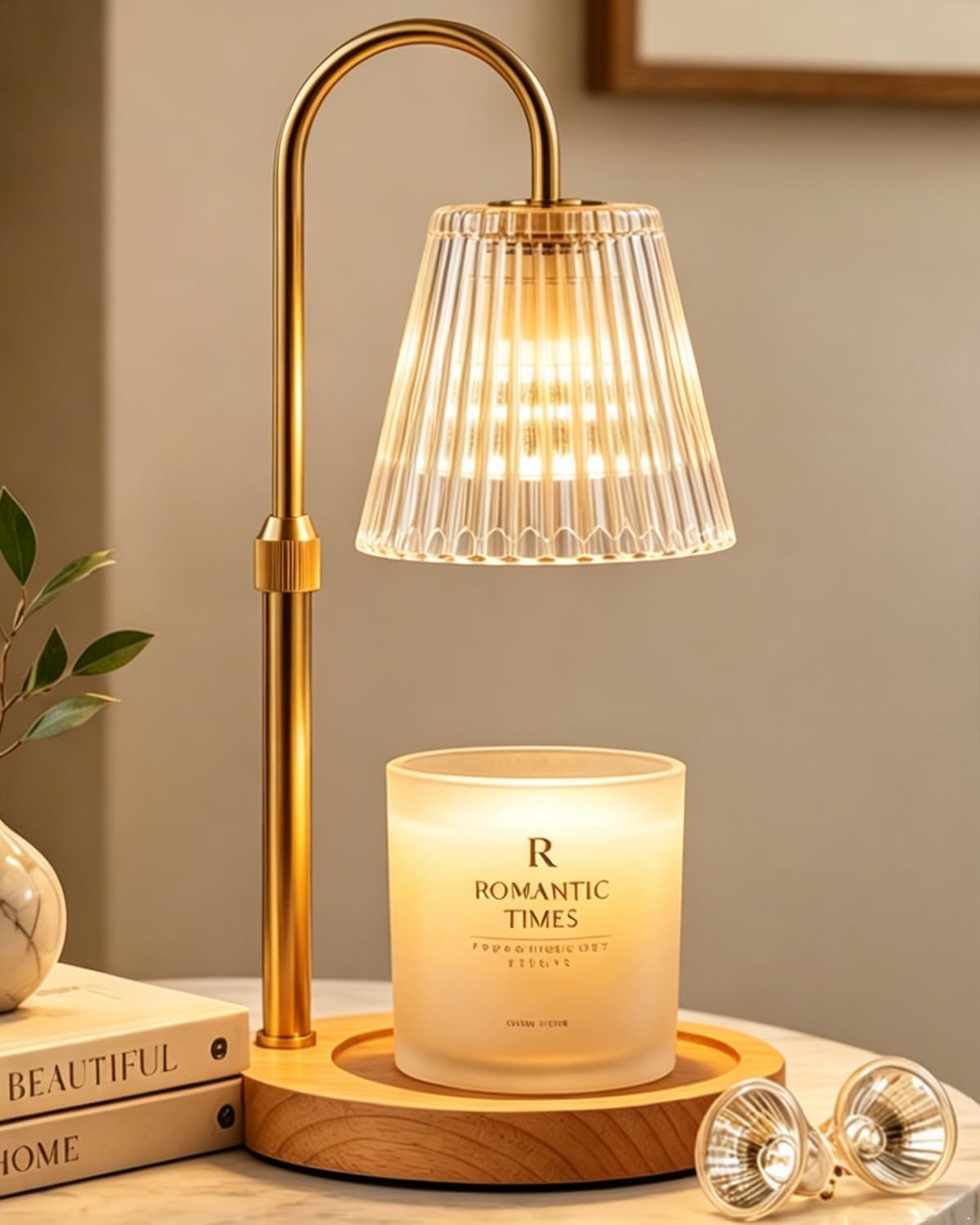Candle Warmer Lamp with Timer and Dimmer, Height Adjustable Electric Wax Melt Burner for Large Jar Candles, Flameless Candle Lamp Warmer for Home Decor, New Home Gifts for Women (2 Bulbs Included) [Energy Class F]