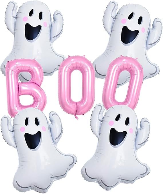 Halloween Balloons Decorations Set Pink BOO Ballons Mylar Balloon for Birthday Baby Shower Halloween Party Decor
