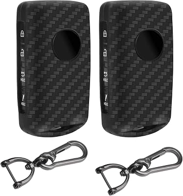 2Pcs 4 Buttons Silicone Rubber Key Fob Cover Compatible with 2025 2024 2023 2022 Mazda 3 6 CX-3 CX-5 CX-9 CX-30 CX-50 CX-90 MX-5 Miata MX-30 EV Carbon Fiber Key Fob Cover for Mazda Carbon Grain
