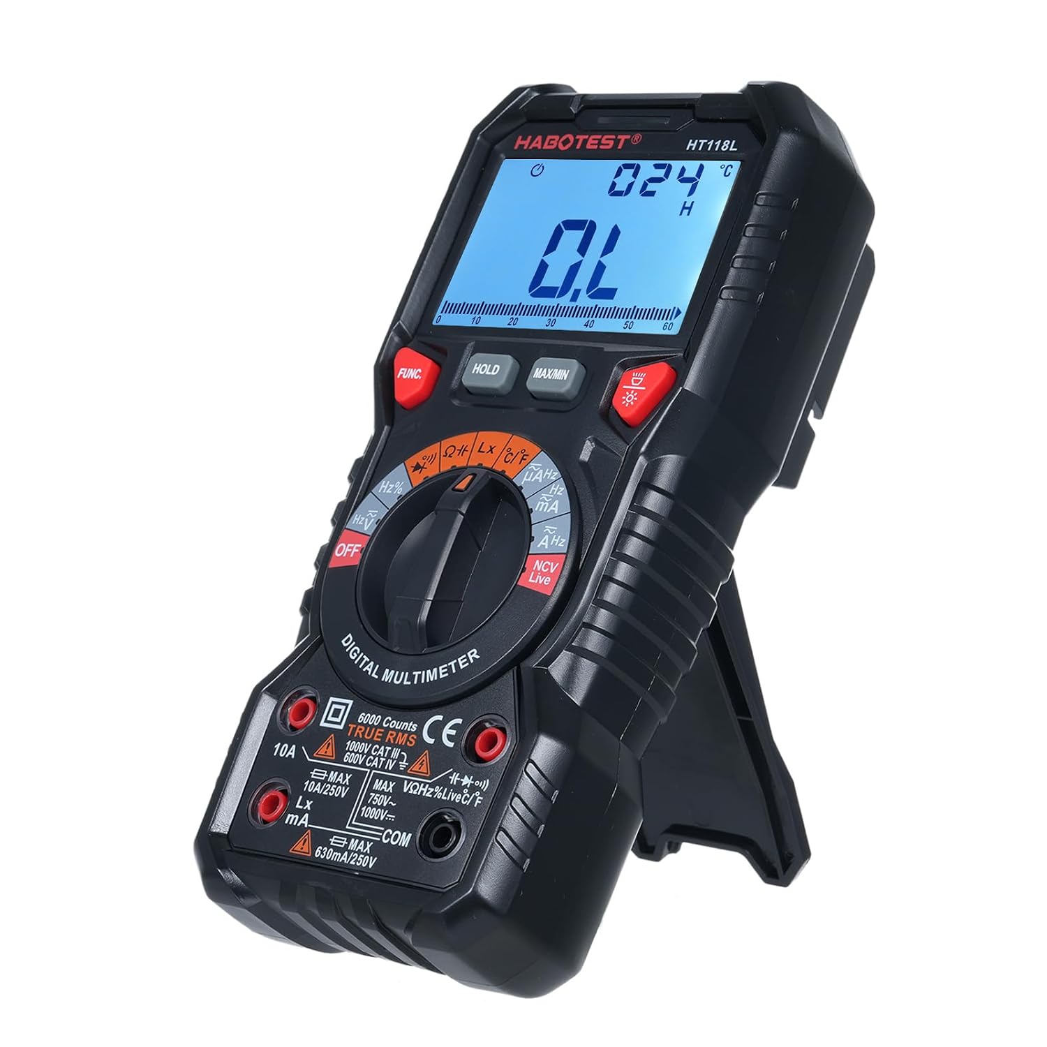 HABOTEST HT118L Digital Multimeter 6000 Counts True RMS Accurate Electrical Tester with Features Including NCV Live Wire Detection