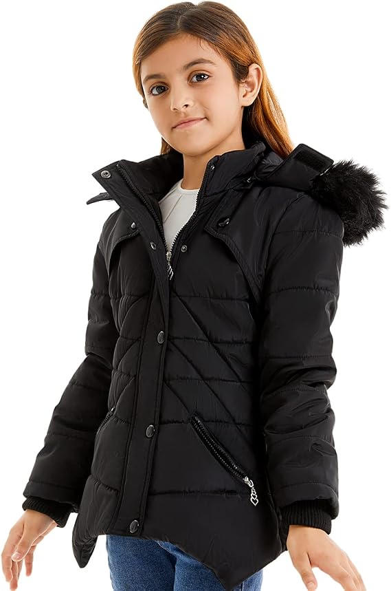 FARVALUE Girls' Winter Coats Fur Hooded Warm Puffer Jacket Coat with Fleece Lined