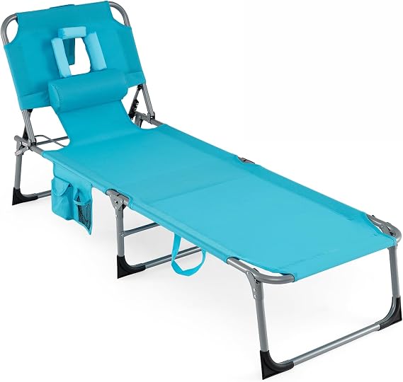 COSTWAY Tanning Chair with Face Hole, Folding Beach Lounge Chair