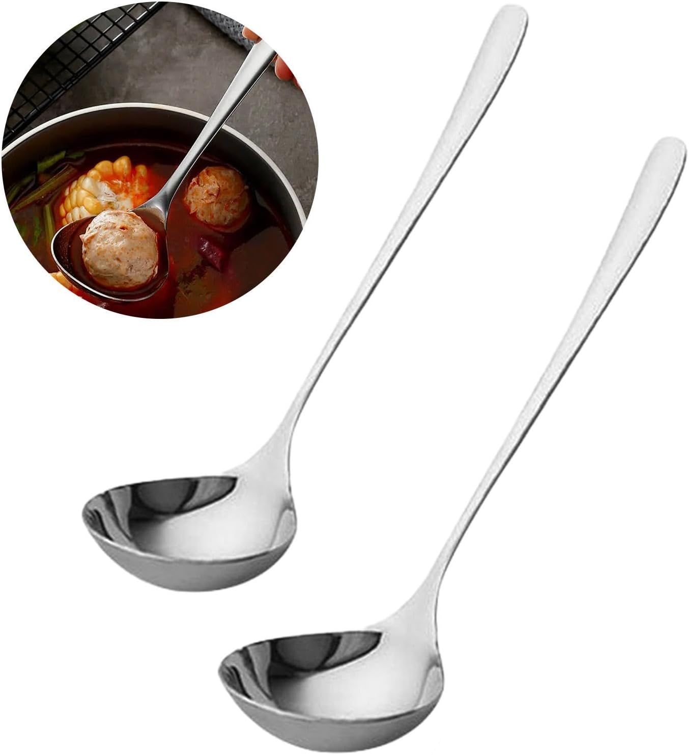 Small Ladle for Serving, 2pcs Soup Stainless Steel Spoons for Cooking Kitchen UtensilsSliver