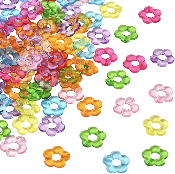 100Pcs Acrylic Flower Frame Beads Transparent Flower Beads Bulk 18x19mm Hollow Floral Charms Focal Frame Loose Spacer for Jewelry Making Necklaces Bracelets Earrings Supplies DIY Crafting