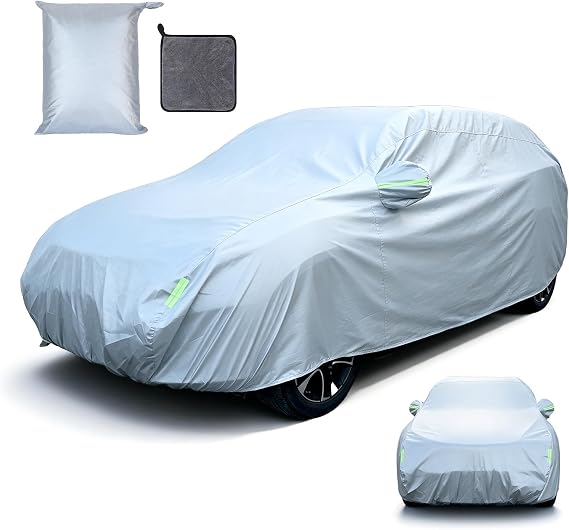 All-Weather SUV Car Cover with 360 Windproof Straps, Waterproof Outdoor Vehicle Cover for Rain, Snow, Sun and UV Protection, Fits SUVs up to 181 Inches