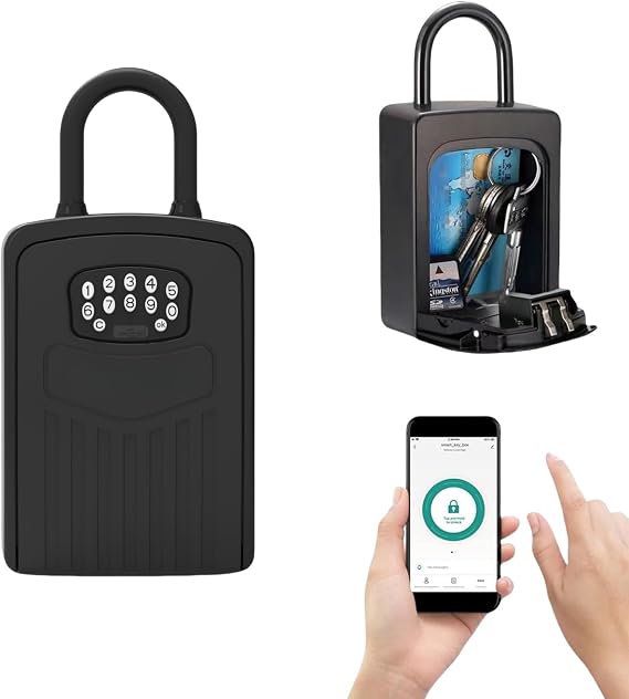 Smart Digital Lock Box for Key, APP Control Bluetooth Wireless Key Lock Box Wall Mounted Door Hanging, Remote Access Digital Safe with Code for Outdoor, Large Storage