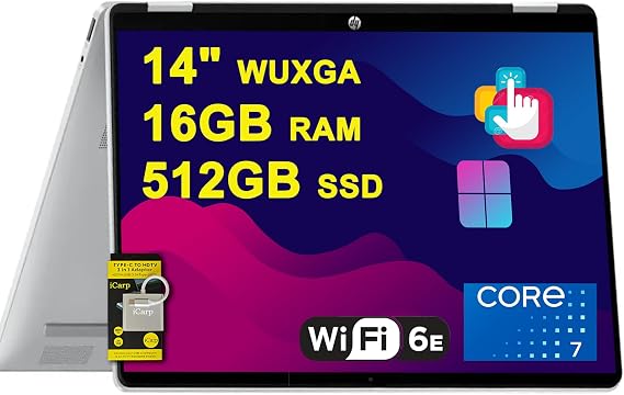 HP OmniBook 5 Flip 2-in-1 Laptop 14" WUXGA IPS Touchscreen Intel 10-core Core 7 150U 16GB DDR5 512GB SSD Backlit Wi-Fi6E 5MP IR Privacy Camera Win11 w/ICP Hub