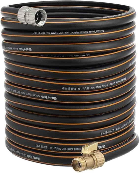 Giraffe Tools Hybrid Garden Hose 75ft x 5/8", Male and Female Fittings with Shut off Valve, Flexible, Heavy Duty, Leakproof, Lightweight Water Hose