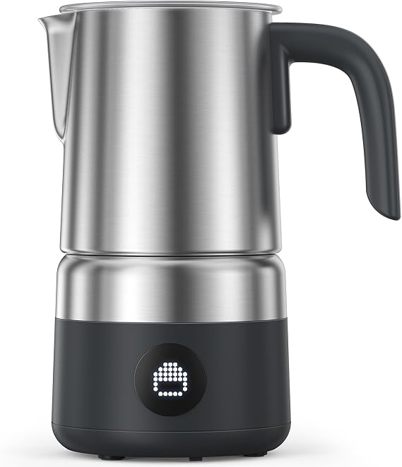 Milk Frother and Steamer [Upgraded], AMZCHEF All-in-1 Detachable Frother for Coffee 600W, Automatic Warm and Cold Foam Maker, Stainless Steel Jug, Dishwasher Safe, LED Display