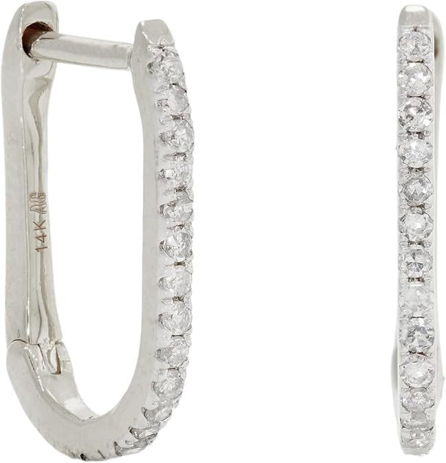ANYGOLDS 14K Solid Gold Diamond Oval Hoop Earrings Natural Diamond Clicker Huggie Piercing Hoop for Multiple Piercings - Adorned With Natural Diamonds - Perfect Minimalist Design - Sold as a Single