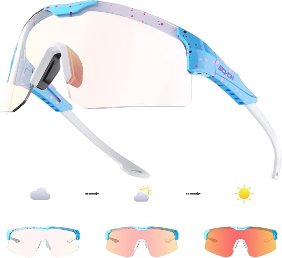 SCVCN Photochromic Cycling Glasses for Men Women UV400 Sports Glasses for Youth Windproof Goggles for Baseball Golf S111