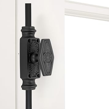 6FT Black Powder Coated Cremone Bolt for French Windows Powder Coated Cast Iron, Decorative Handle with 2 Rods & Keepers, Fits Up to 6 Foot Tall Casement Windows