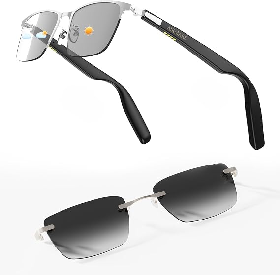 AIRMARS 2 in 1 Smart Glasses for Women and Mens, Photochromic Lenses + Gradient Gray Lenses Combo, Bluetooth Glasses with Open Ear Speaker, Voice Assistant Compatible for iPhone Android