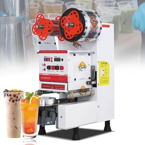 Cup Sealing Machine, Full Automatic Cup Sealer Machine 90/95mm Electric Cup Sealing Machine 540-760 Cups/H (White)