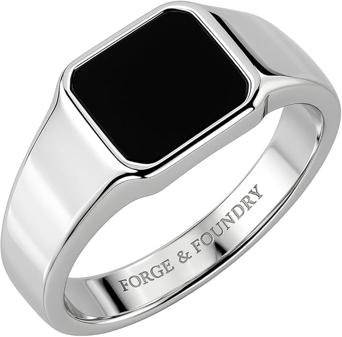 Forge & Foundry The Gentleman's Ring Men's Stainless Steel Signet Ring | Design-Led Artisan Jewelry from London | Black Onyx Gemstone, The Gentleman's Ring, Multiple Sizes | Men's Signet Ring