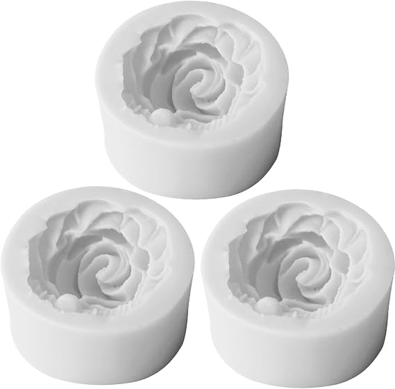 Rose Silicone Mold, 3Pcs 3D Flower Candle Soap Moulds for Crafts and Baking Random Color