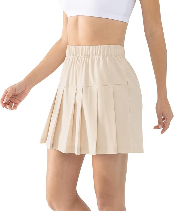 Cosmolle Womens High Waisted Pleated Skorts Tennis Skirt with Shorts Quick Dry Workout Shorts Lightweight Elastic Waist