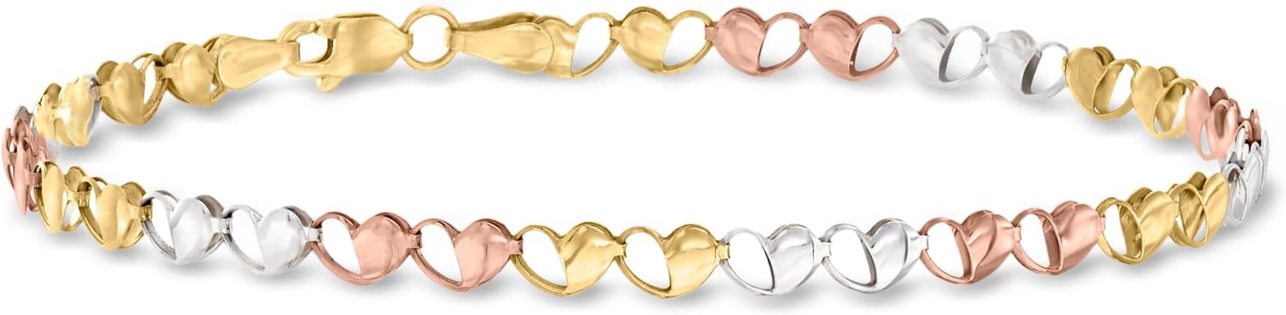 Ross-Simons 14kt Tri-Colored Gold Heart-Link Bracelet