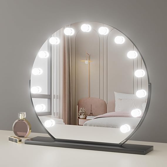 LED Tabletop Vanity Mirror, Vanity Mirror With Bulb, Round Standing Makeup Mirror, Dressing Table Makeup Mirror, With Touch Control, 360Rotating Cosmetic Mirror, Gold, 40cm , 50cm , 60cm ( Color : Bl