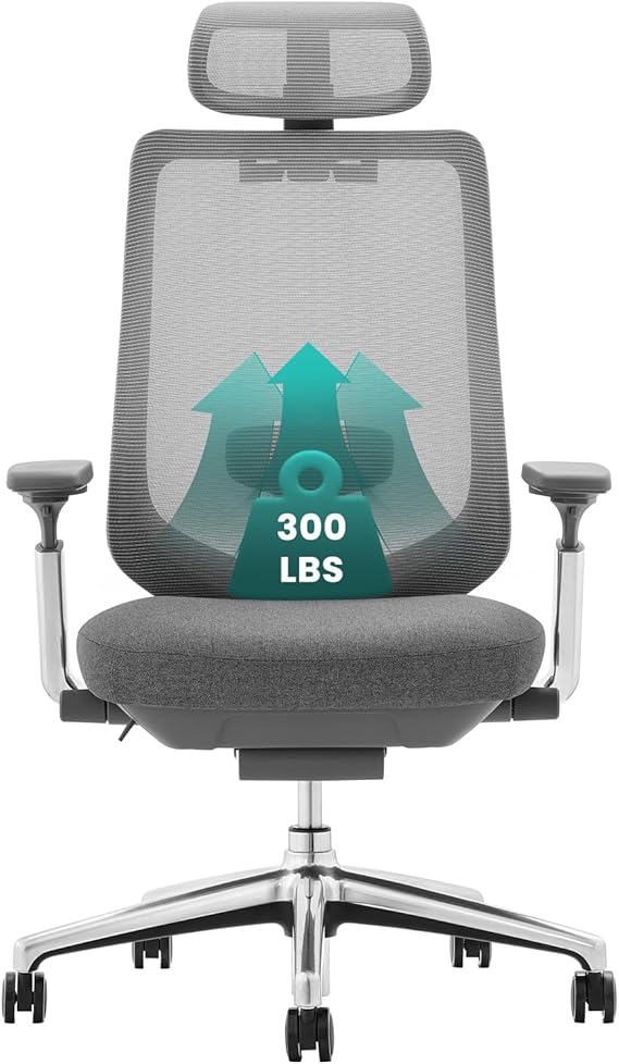 COLAMY Ergonomic Mesh Office Chair, High Back Computer Executive Desk Chair with Adjustable Headrest and 4D Arms, Slide Seat, Tilt Lock, Dark Grey